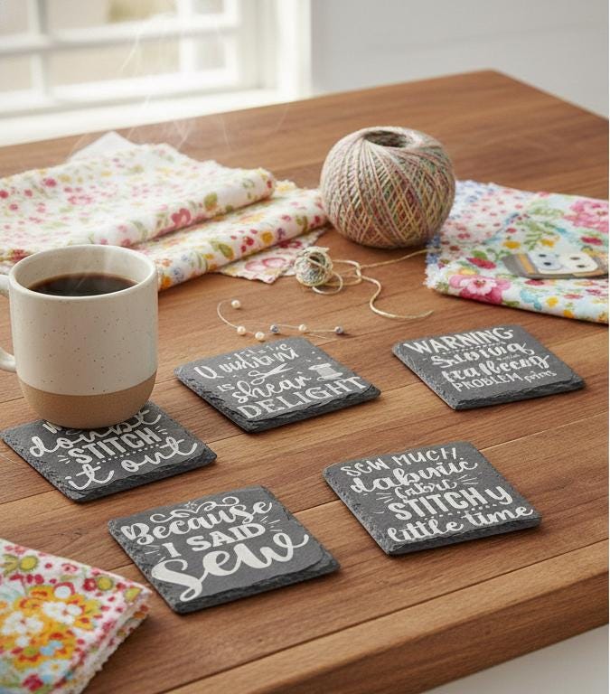 Sewing Quote Slate Coasters