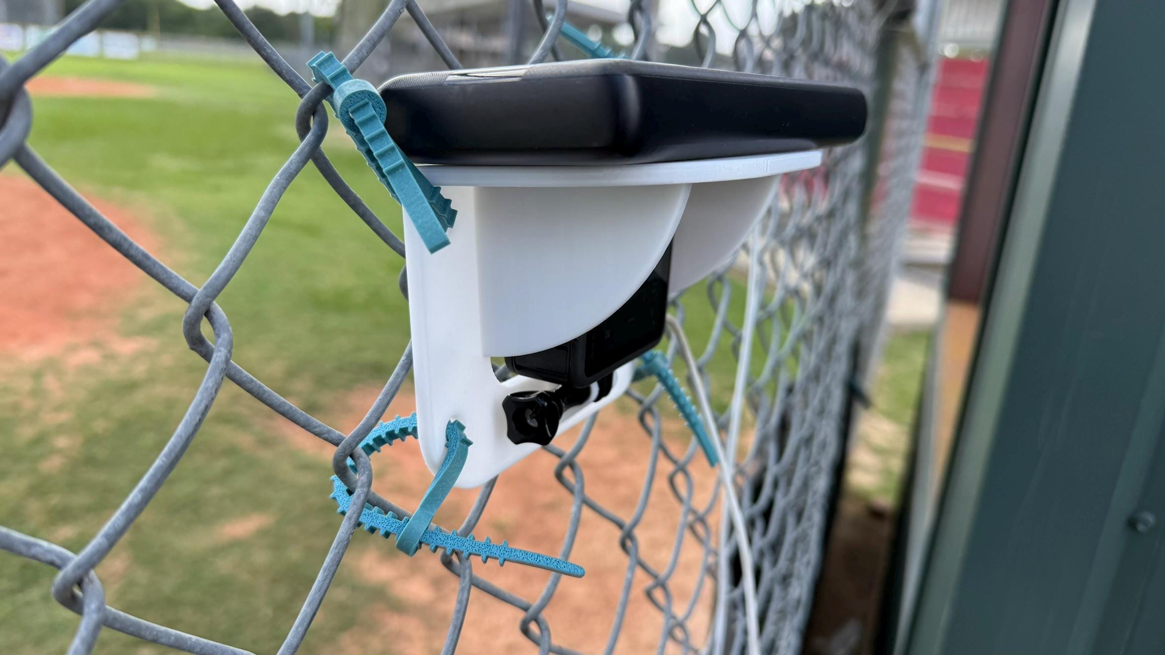 GoPro Chain-Link Fence Mount for Baseball | Shade Cover + Power Bank Shelf | GameChanger Streaming Ready