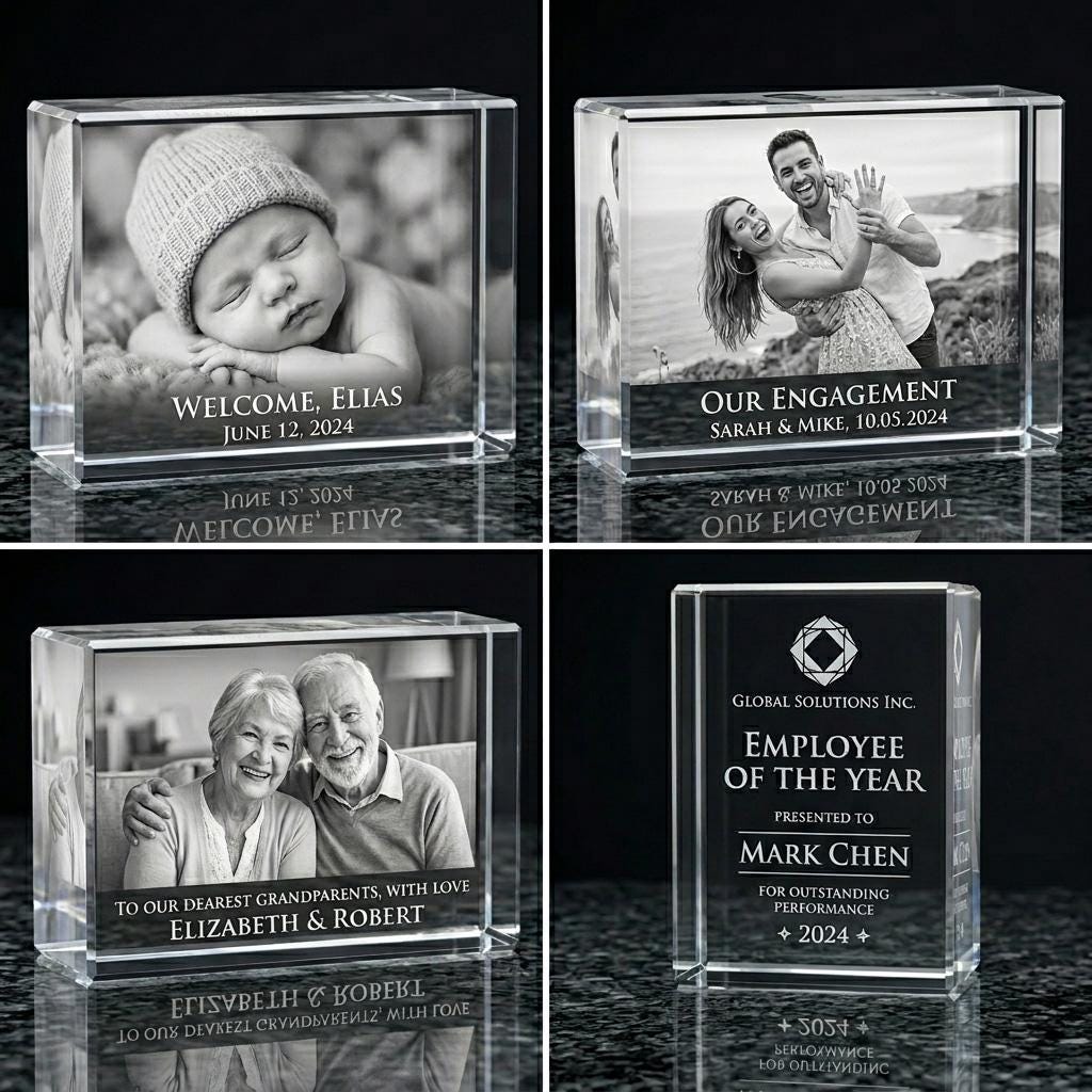 Custom 3D Photo Crystal - Personalized Laser Engraved Glass Gift